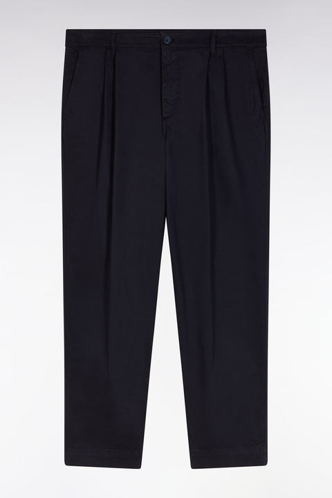 Pantalon chino à plis en coton stretch marine coupe droite - Image 1