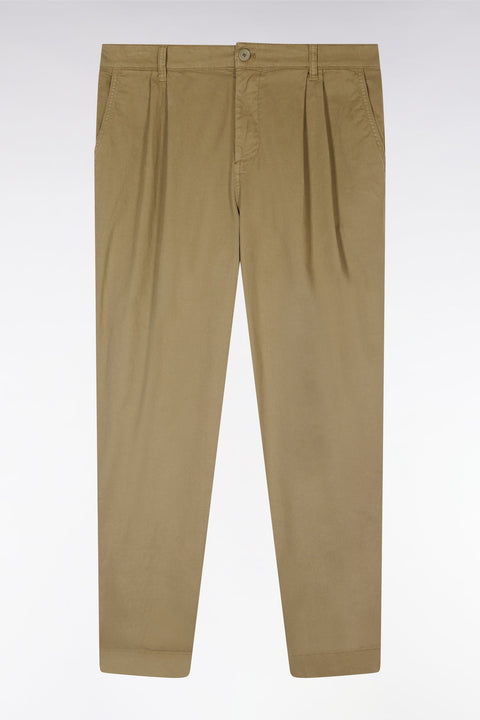 Pantalon chino à plis en coton stretch kaki coupe droite - Image 2