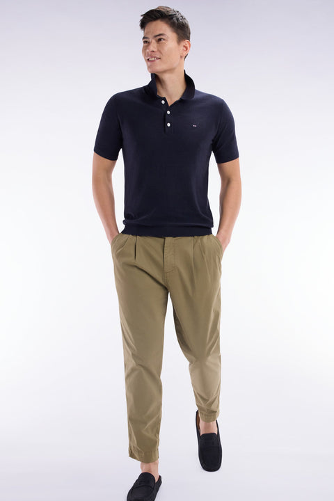 Pantalon chino à plis en coton stretch kaki coupe droite - Image 3