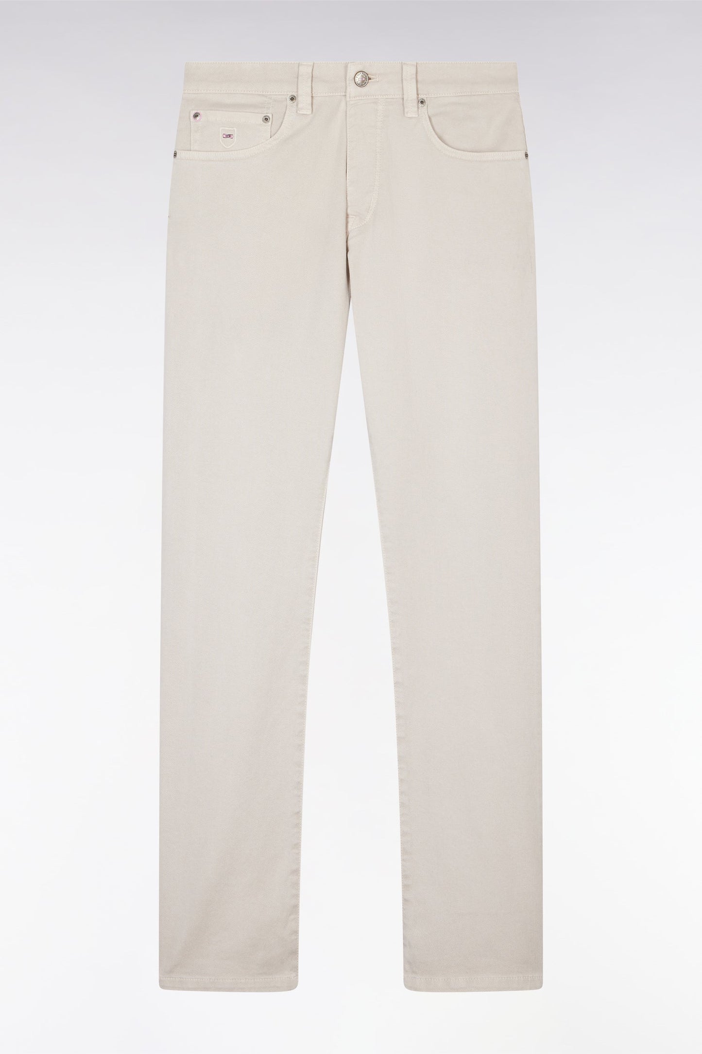 Jean 5 poches en denim stretch beige coupe droite