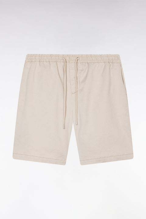 Bermuda à taille élastiquée en lyocell et coton stretch beige - Image 2