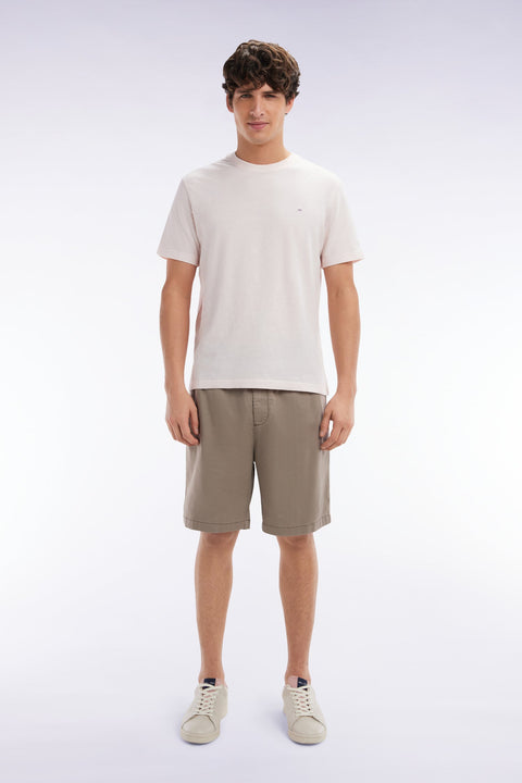 Bermuda à taille élastiquée en lyocell et coton stretch sable - Image 1