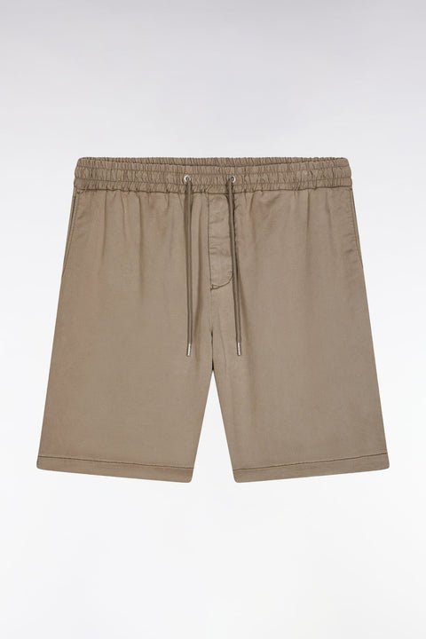 Bermuda à taille élastiquée en lyocell et coton stretch sable - Image 2