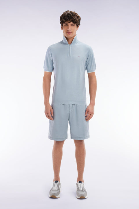 Bermuda à taille élastiquée en lyocell et coton stretch gris moyen - Image 1