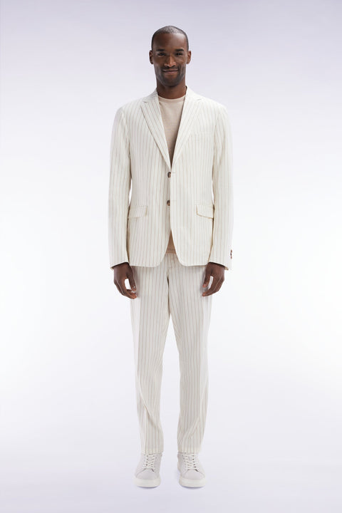 Pantalon à taille élastique à rayures tennis écru - Image 1