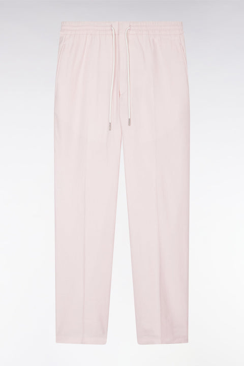 Pantalon à taille élastique en lin et coton stretch rose - Image 2