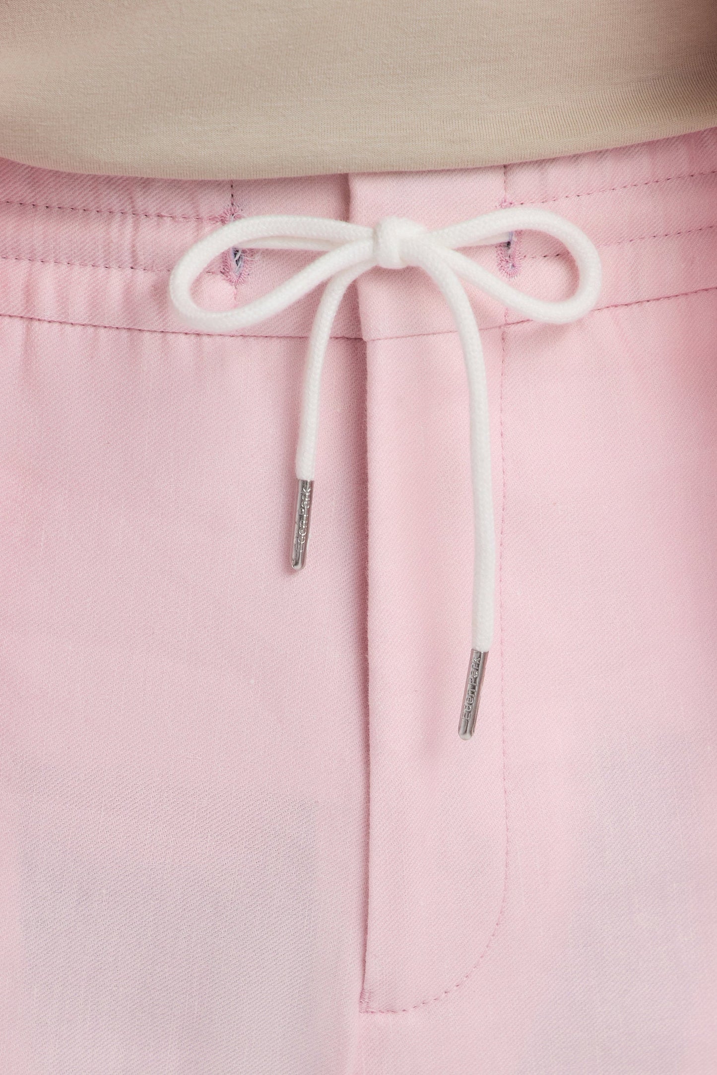 Pantalon à taille élastique en lin et coton stretch rose