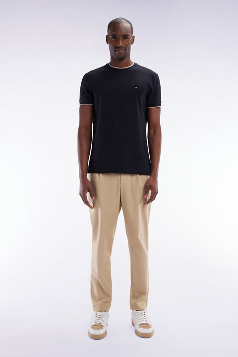 Pantalon à taille élastique en lyocell et coton stretch beige - Image 1