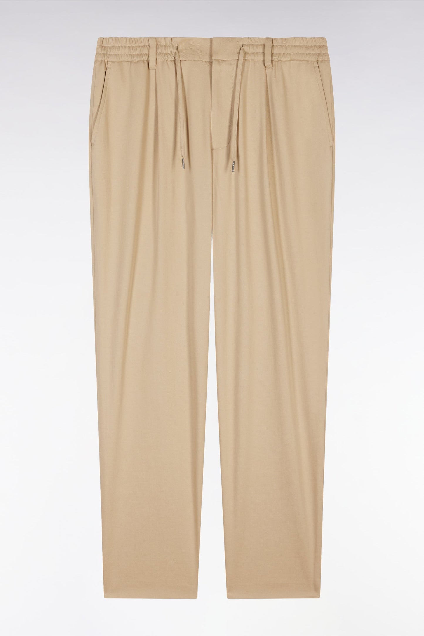 Pantalon à taille élastique en lyocell et coton stretch beige