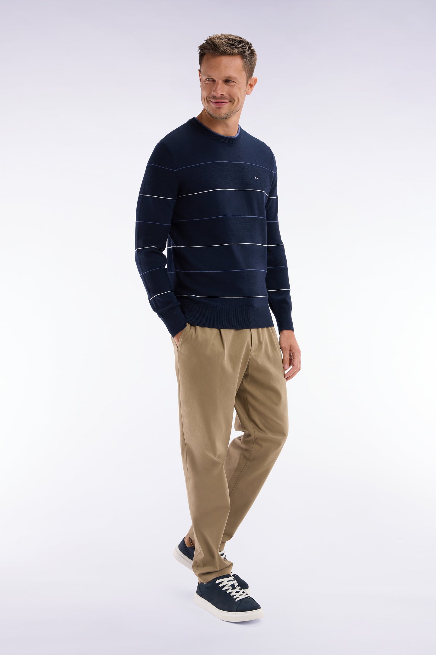 Pantalon à taille élastique en lyocell et coton stretch camel