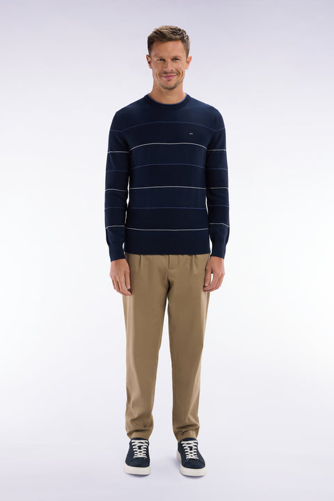 Pantalon à taille élastique en lyocell et coton stretch camel - Image 1