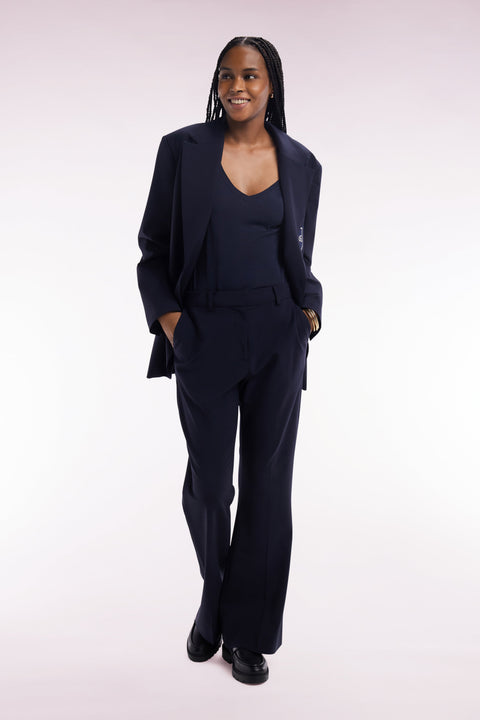 Pantalon en laine vierge marine coupe droite - Image 1
