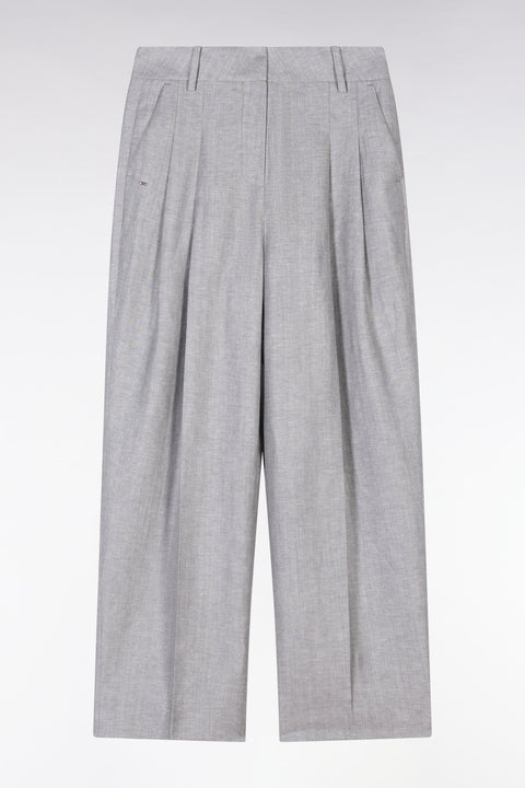 Pantalon chevron à plis en laine et lin gris - Image 2