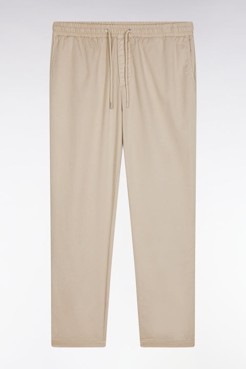 Pantalon chino à taille élastique en coton et lyocell stretch beige - Image 2