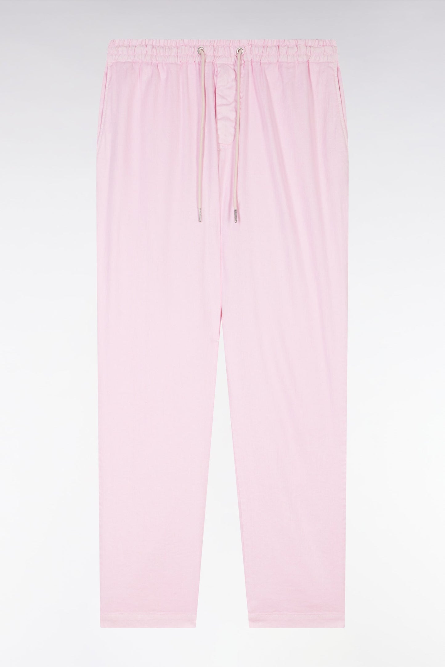Pantalon fluide à taille élastique en lin et coton stretch rose