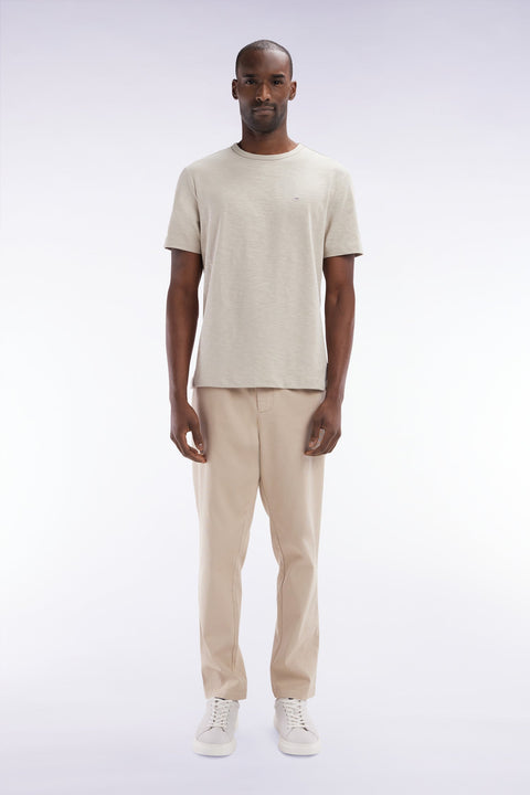 Pantalon à taille élastique en coton stretch coupe Modern beige - Image 1