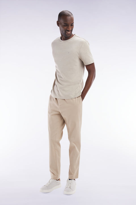 Pantalon à taille élastique en coton stretch coupe Modern beige - Image 3