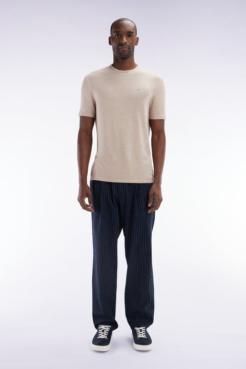 Pantalon seersucker en coton stretch marine à rayure tennis - Image 1