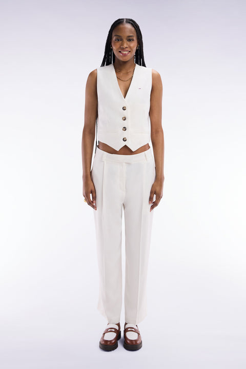 Pantalon à jambes larges fluide écru - Image 3