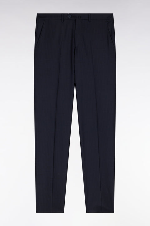 Pantalon en laine stretch mélangée marine à rayures fines - Image 1