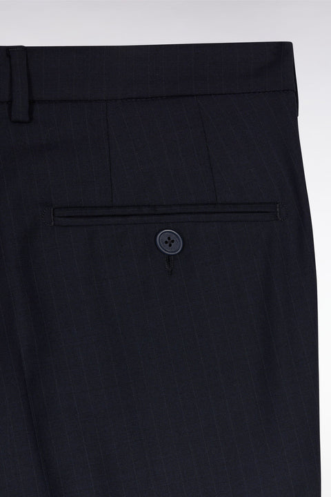 Pantalon en laine stretch mélangée marine à rayures fines - Image 2