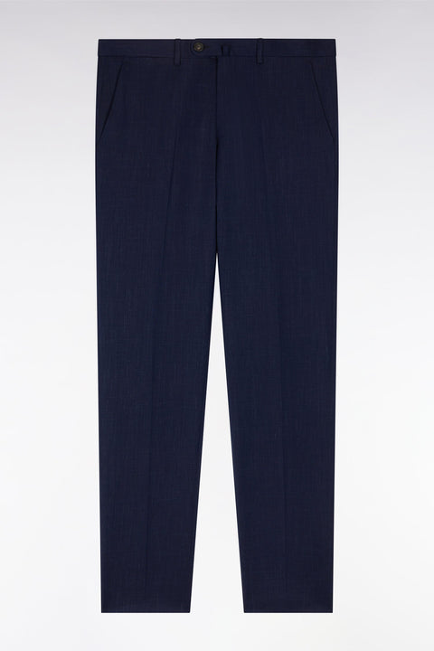 Pantalon à taille élastiquée en laine et coton stretch mélangés marine - Image 1