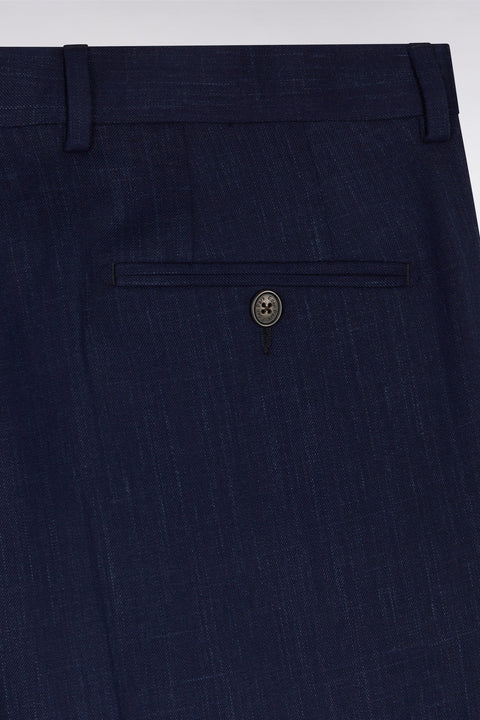 Pantalon à taille élastiquée en laine et coton stretch mélangés marine - Image 2