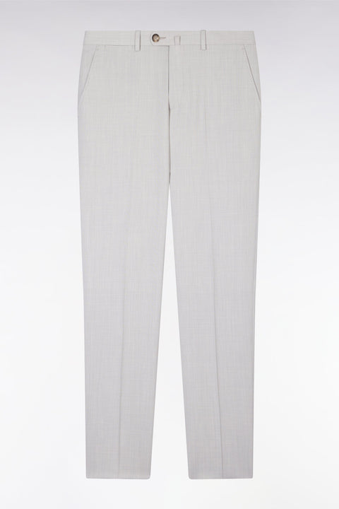 Pantalon à taille élastiquée en laine et coton stretch mélangés gris - Image 2