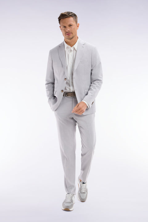 Pantalon à taille élastiquée en laine et coton stretch mélangés gris - Image 3