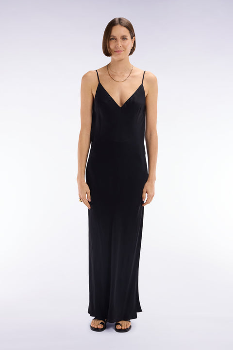 Slip dress en viscose noire coupe droite - Image 2