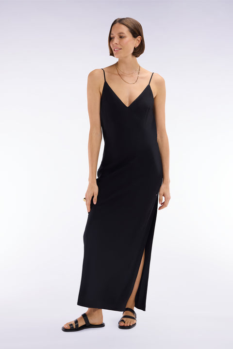 Slip dress en viscose noire coupe droite - Image 1