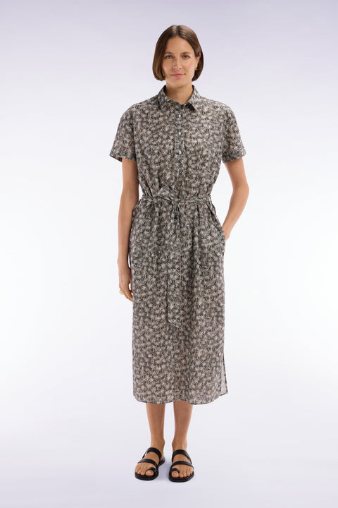 Robe manches courtes en coton kaki imprimé palmiers coupe décontractée - Image 3