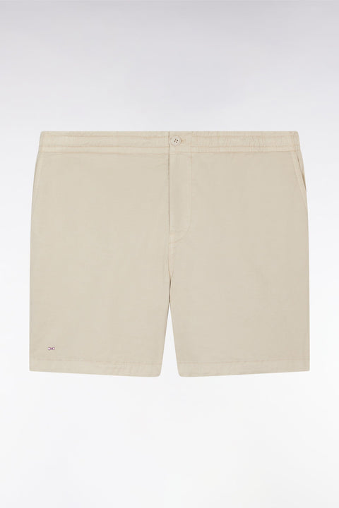 Short à taille élastique en coton stretch uni beige - Image 2