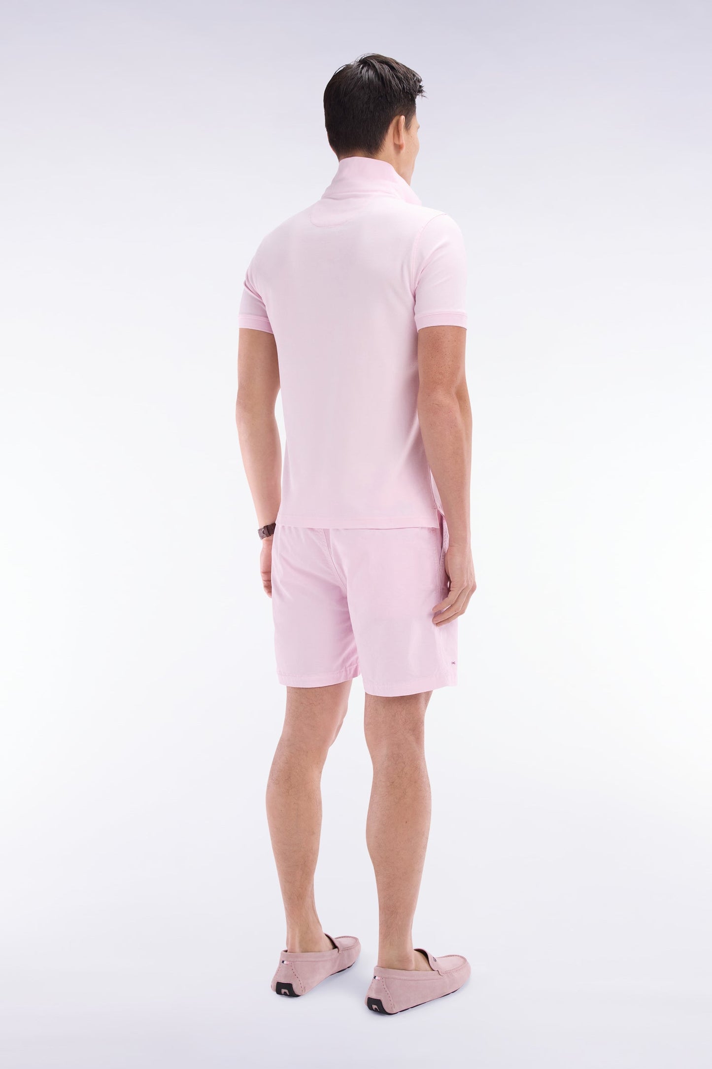 Short à taille élastique en coton stretch uni rose