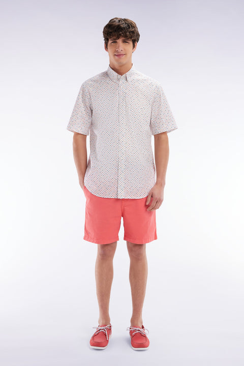 Short à taille élastique en coton stretch uni rose saumon - Image 1