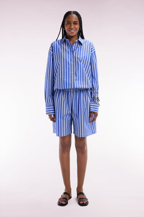 Short en coton bleu à rayures blanches coupe Oversized - Image 2