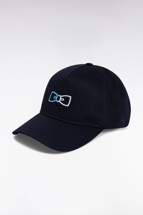 Casquette unie en twill de coton marine broderies bicolores - Image 2