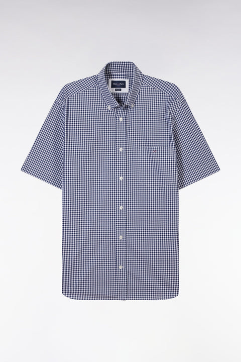 Chemise à manches courtes vichy en coton bleu foncé coupe droite - Image 2