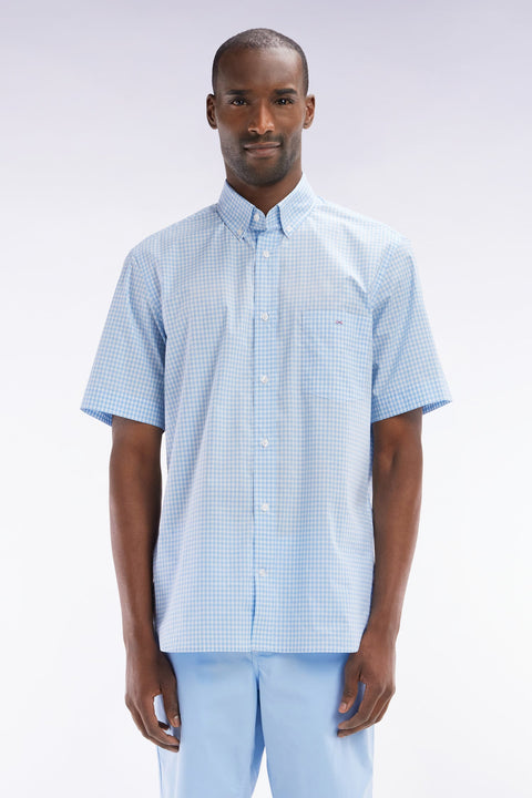 Chemise à manches courtes vichy en coton ciel coupe droite - Image 1