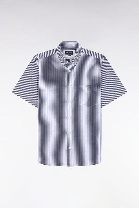 Chemise à manches courtes en coton rayé bleu foncé coupe droite - Image 2