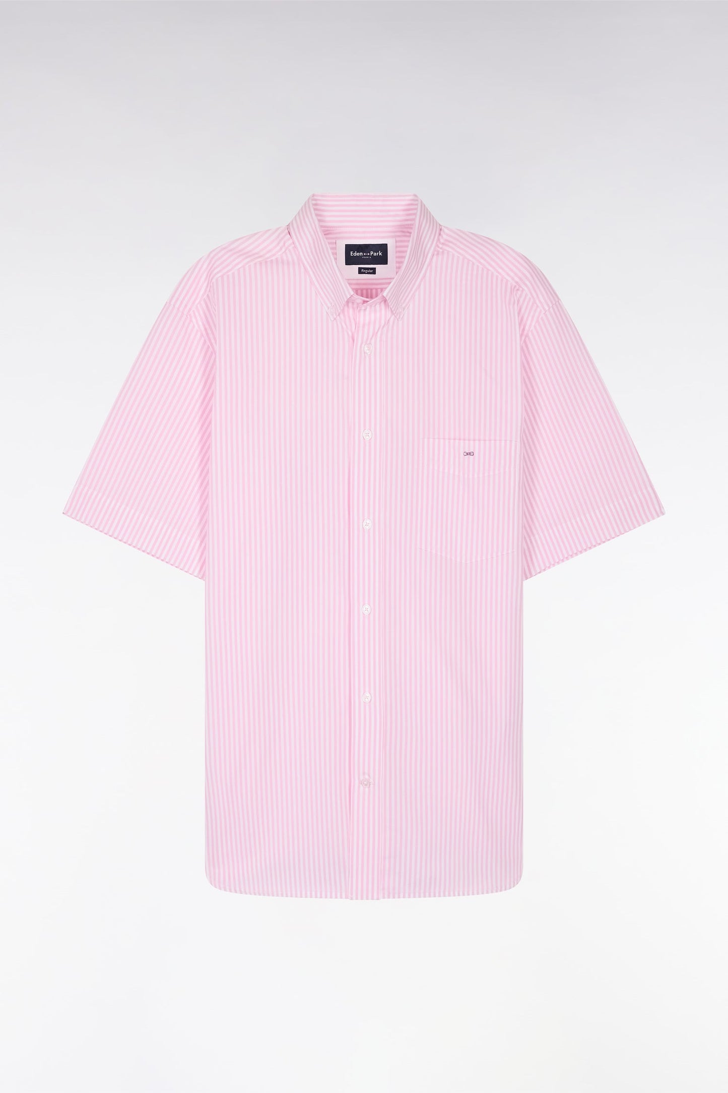 Chemise à manches courtes en coton rayé rose coupe droite