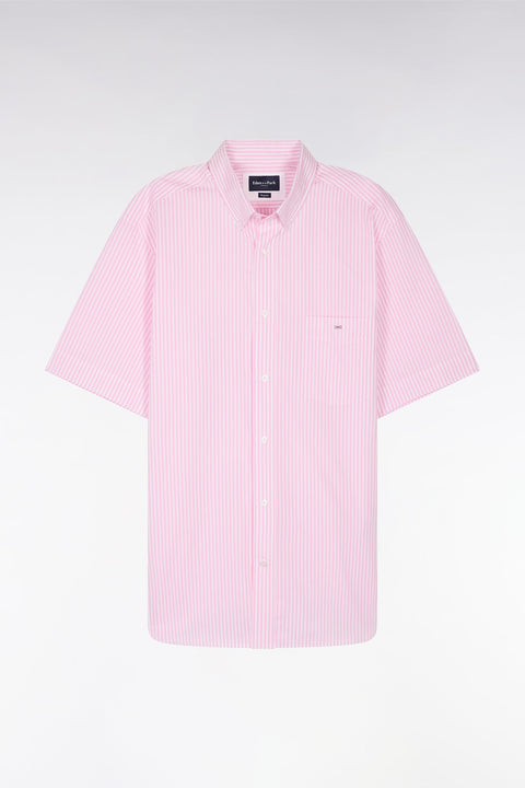 Chemise à manches courtes en coton rayé rose coupe droite - Image 2
