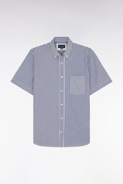 Chemise à manches courtes en popeline de coton rayée bleu foncé coupe droite - Image 2