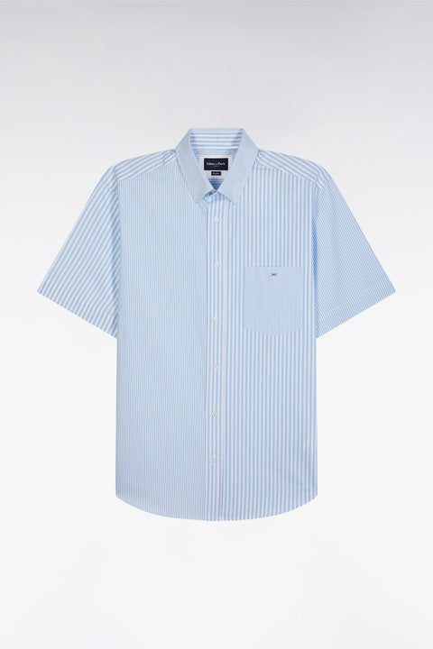 Chemise à manches courtes en popeline de coton rayée ciel coupe droite - Image 2