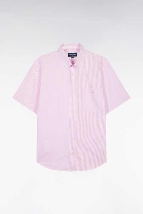 Chemise à manches courtes en popeline de coton rayée rose coupe droite - Image 2