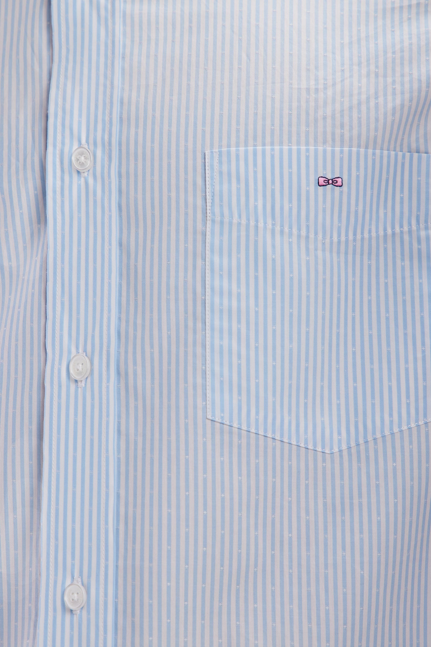 Chemise à manches courtes en coton tissage jacquard rayé ciel coupe droite
