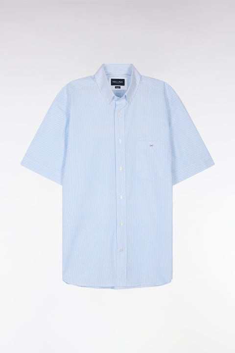 Chemise à manches courtes en coton tissage jacquard rayé ciel coupe droite - Image 2