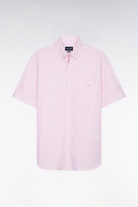 Chemise à manches courtes en coton tissage jacquard rayé rose coupe droite - Image 2