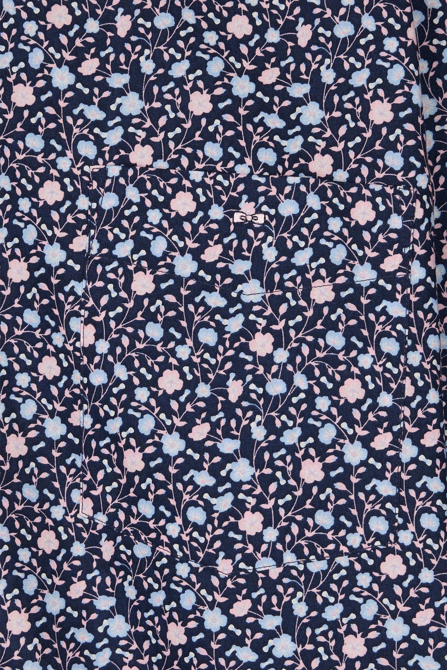 Chemise à manches courtes en popeline de coton marine imprimé floral rose coupe droite