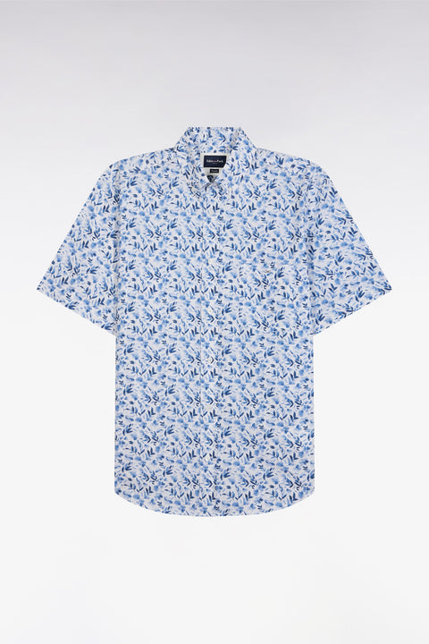 Chemise à manches courtes en popeline de coton bleue imprimé végétal coupe droite - Image 2